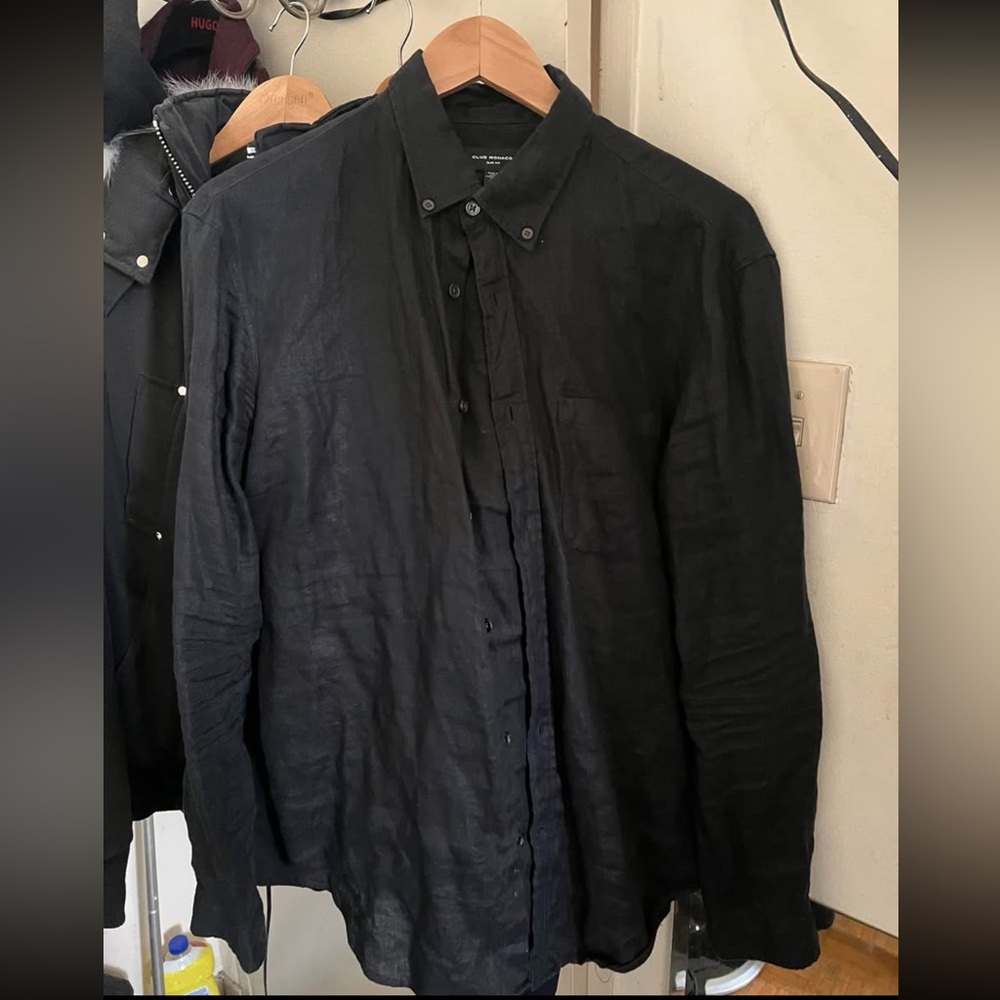 Club Monaco Black 100% Linen Shirt